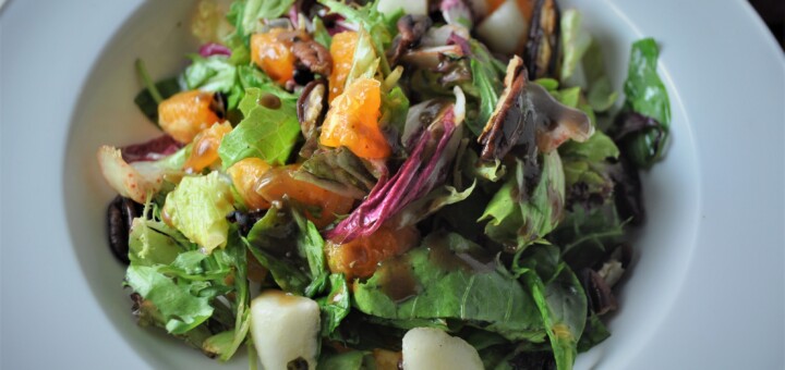 Orange pear salad with a balsamic vinaigrette dressing
