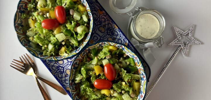 Sprouts salad with a creamy feta vinaigrette